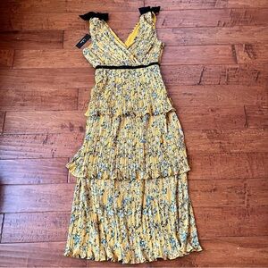 Lulu's Such Sophistication Yellow Floral Midi Dress Tiered Size Medium